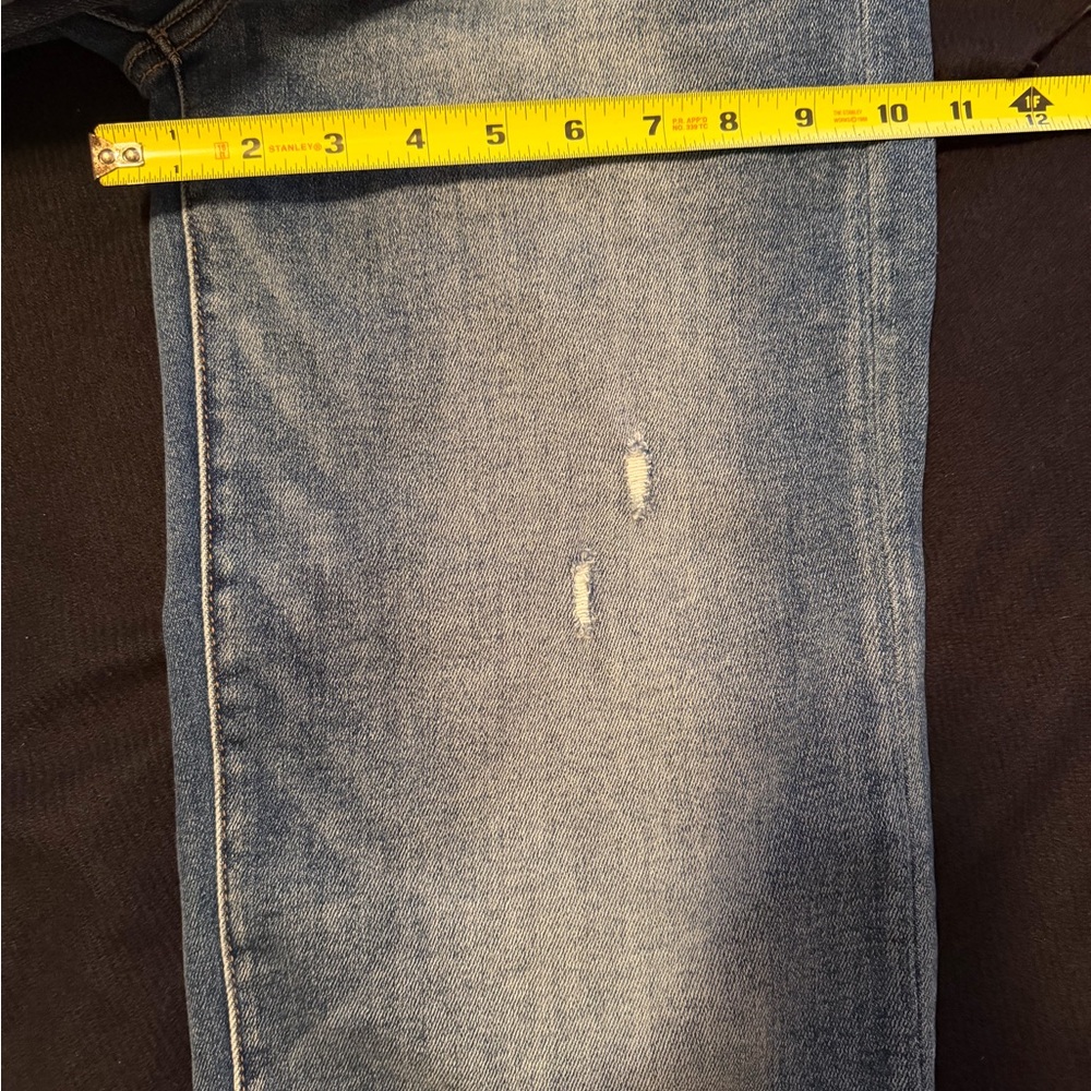 Risen jeans  high rise dark wash Straight Leg Jeans long 33” frayed hem - Picture 10 of 15